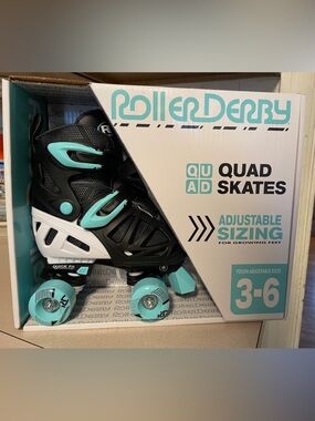 Roller Derby Youth Adjustable Quad Skates - Black & Teal (Sizes 3-6)